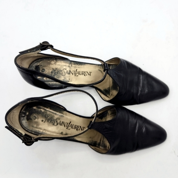 YVES SAINT LAURENT VINTAGE LEATHER T-STRAP ALMOND TOE MARY JANE SHOES BLACK 7.5 - Picture 12 of 15